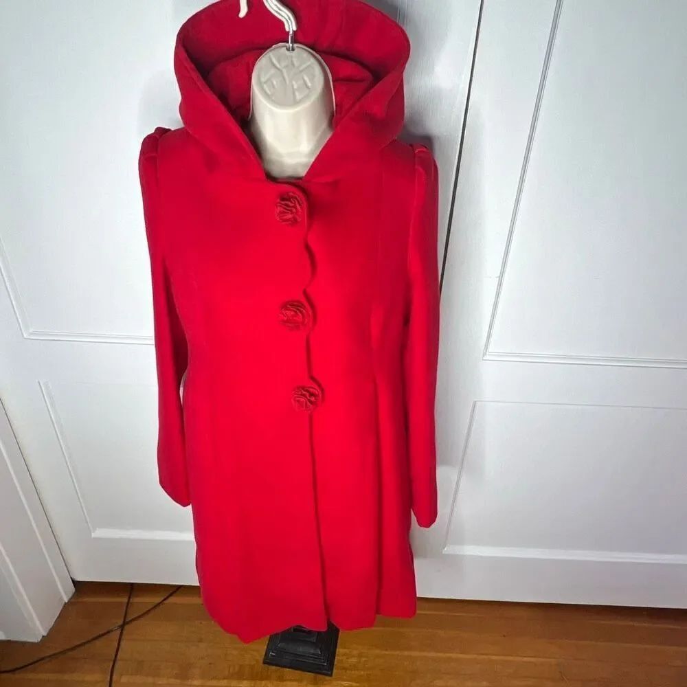 Rothschild Girls' Scarlet Red Rosette Faux Wool Dress Coat Size XL/16